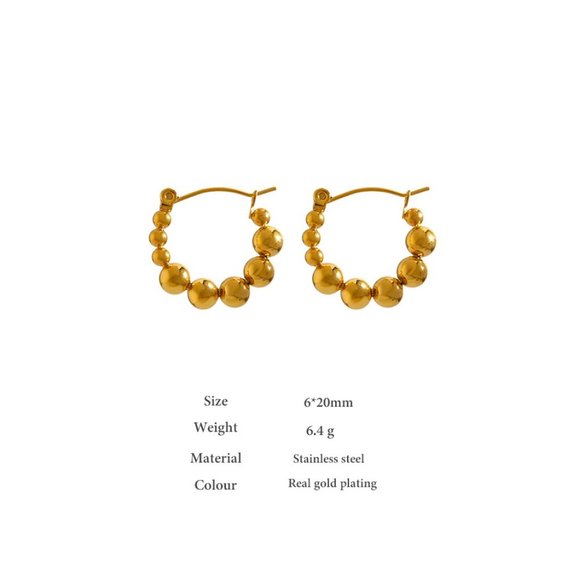 ^NEW 18K Gold Plated Bead Round Hoop Earrings - Picture 6 of 6